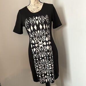 NWT NY Collection Dress Black & White Contrast Color-block Short Sleeve Midi PM